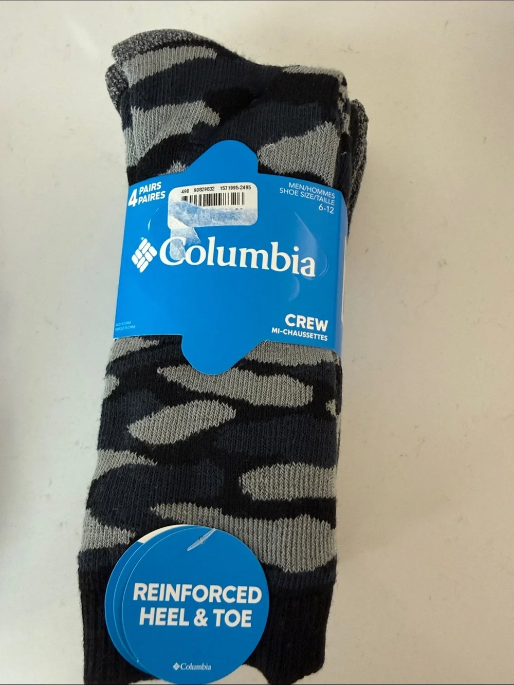 Columbia Men’s Crew Socks - Black & Gray (4 Pack)